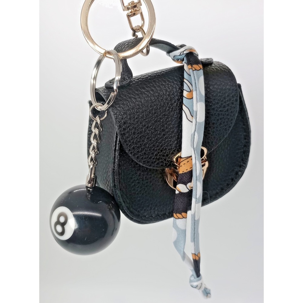 Mini  Black Bag Charm Keychain With Fun 8 Ball